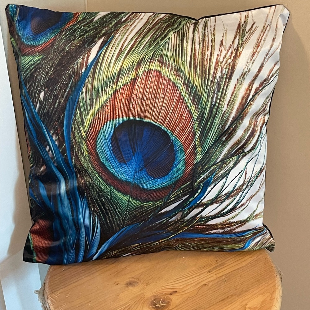 Vibrant Peacock Feather Accent Pillow